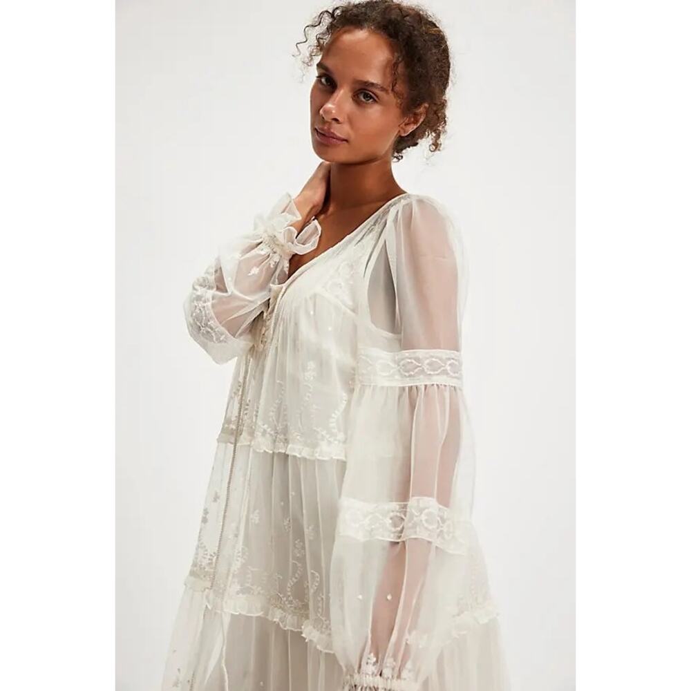 New Free People Stevie Sheer Lace Maxi Dress $228 X-SMALL Ivory Boho Embroidered - Picture 2 of 7